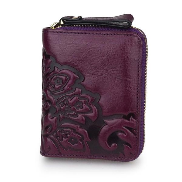 

elegant multifunctional purple color real leather women wallet lady purse short genuine wallets zipper, Red;black