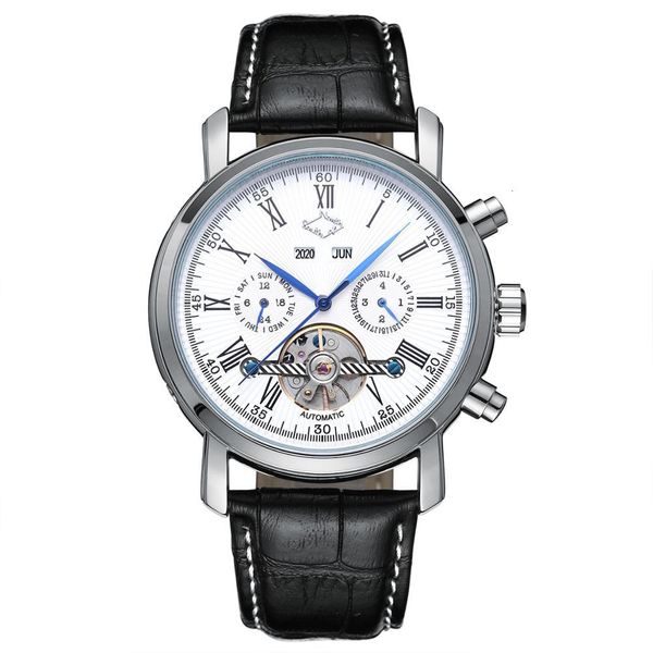 

new men watches automatic sier case calendar roman analogue casual leather business sports mechanical montrs, Slivery;brown