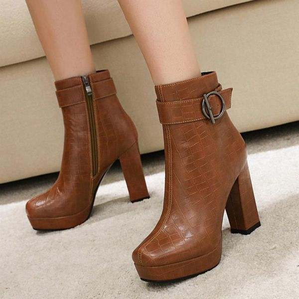 

boots women's ankle snake leather combat women shoes platform black brown 2021 fashion buckle motorcycle ladies