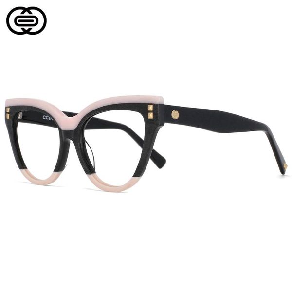 

sunglasses 49795 acetate cat eye anti-blue light glasses frame men and women fashion handmade luxury computer eyeglasses, White;black