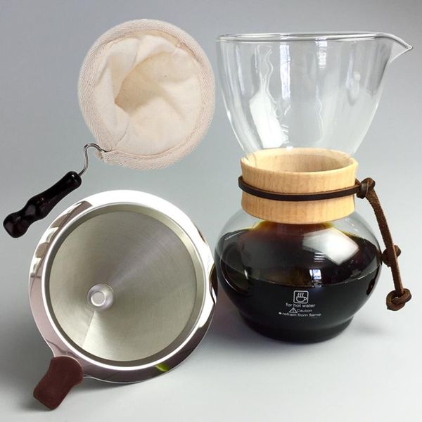 

coffee pots 480ml heat resistant glass drip pot and flannel filter metal filters set v60 dripper server pour over maker