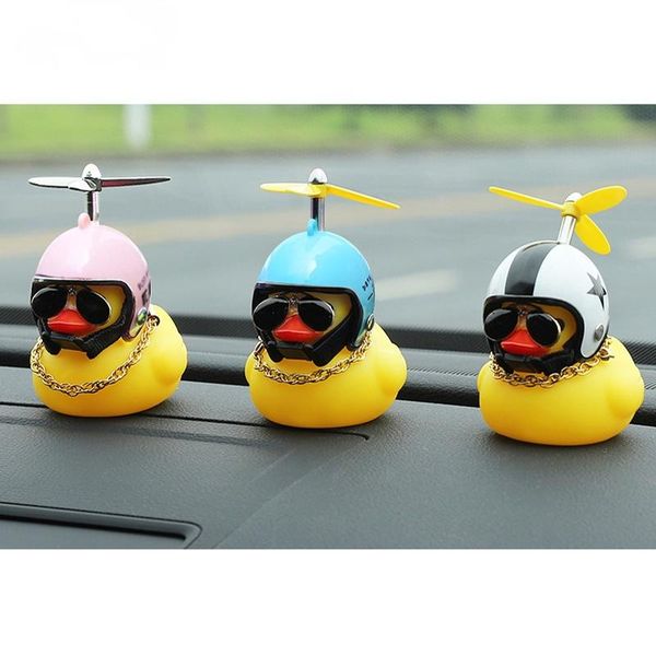 

interior decorations cute little yellow duck with helmet propeller rubber windbreaker squeeze sound internal car decoration child kid toy