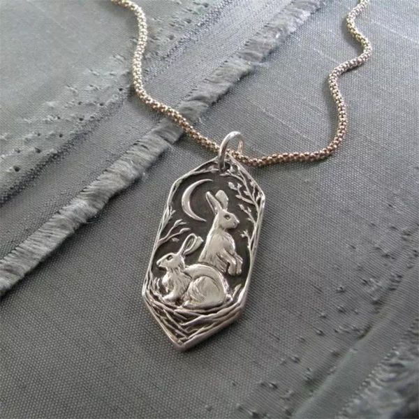 

pendant necklaces fashion listen to the moon silver plated hares women party boho jewelry charm chain necklace accessorie