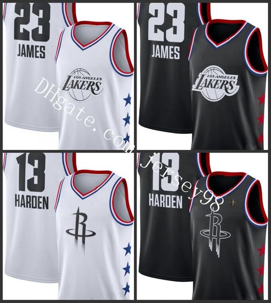 

men's jor dan white #23 lebron ja mes #13 ja mes harden fashion retro basketball jersey, Black