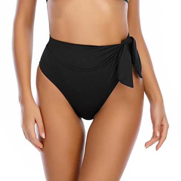 

pure black bikini bottom swimwear women solid swimming shorts vintage high waist two-piece separate tankini beach suits