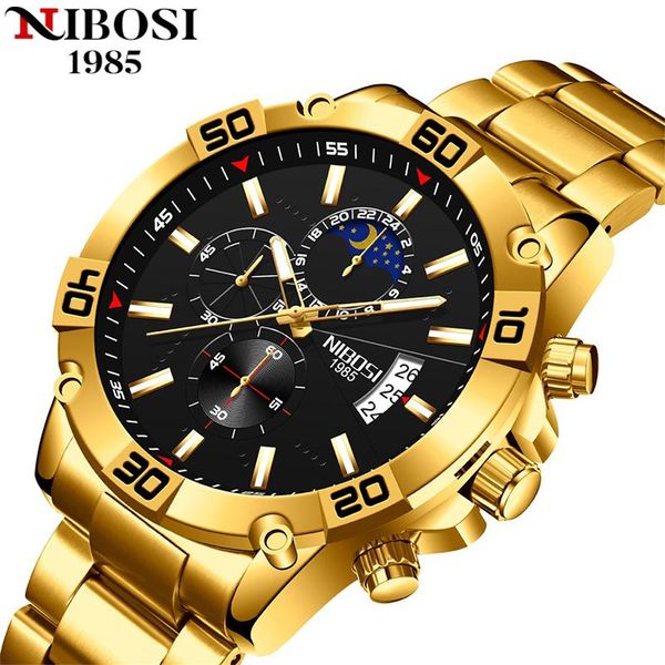 

wristwatches nibosi 2021 watch mens watches fashion gold clock man military chronograph quartz men relogio masculino, Slivery;brown