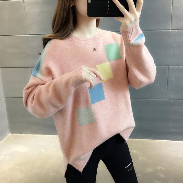 

women's sweaters 5099q zone 13] - real picture square jacquard round neck knitting insert 43, White;black