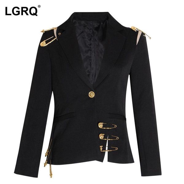 

women's suits & blazers [lgrq] women black big brooch blazer arrival notched neck long sleeve slim jacket fashion tide spring autumn 20, White;black