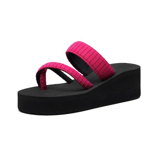 

high-heeled cross-belt women's slippers non-slip wear-resistant thick bottoms toe soft wedges ladies casual, Black
