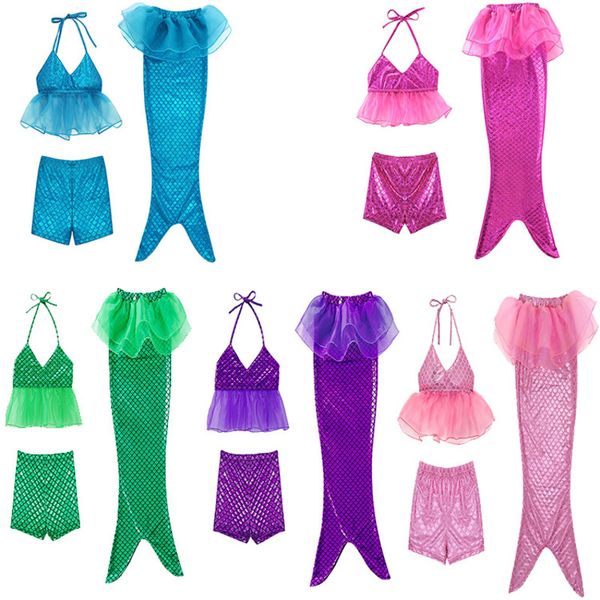 

ins 2021 girls bikini boxers mermaid three piece swimsuit, White;black