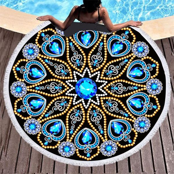 

towel 3d digital printing round ring target gem microfiber beach tassel bath