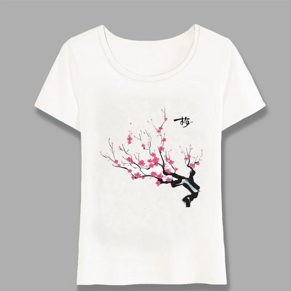 

women's t-shirt cherry blossom art print summer fashion women japanese style girl casual simple tees harajuku, White