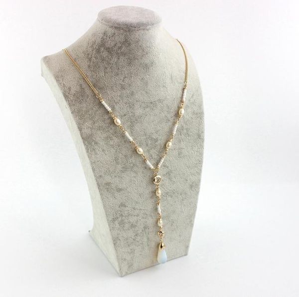 

long shiny white pearl moonstone crystal pendant necklace chains, Silver