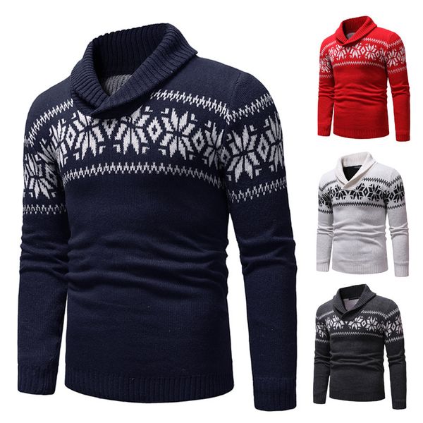

Fashion Sweater Autumn and Winter 2021 Men's Lapel Printed Knitted Slim Fit European Youth, White