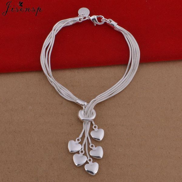

link, chain jisensp 2021 arrival simple fashion peach hearts bracelet romantic 925 silver for women lovers valentine gift, Black