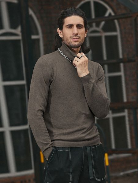 

men solid high neck sweater 90mq#, White;black