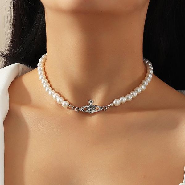 

pendant necklaces vintage pearl choker necklace for women with rhinestones pendants korean fashion bead crystal statement jewelry, Silver