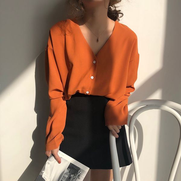 

women's polos unique shirt with long sleeves, unique summer piece, retr o, chic, sunscreen, v-collar, solid color 39dq, White