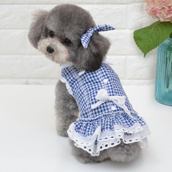 

dog apparel summer plaid dress pet clothes for small party birthday wedding bowknot puppy costume spring