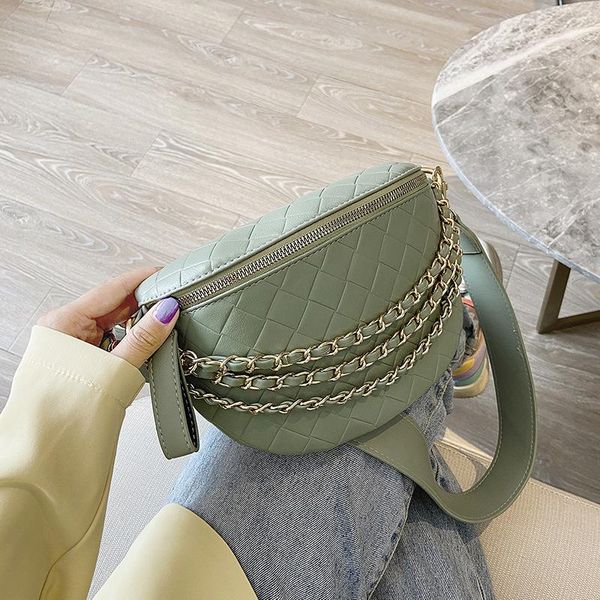 

waist bags fashion chain women's fanny pack plaid leather ladies crossbody chest luxury designer handbags female belt bag
