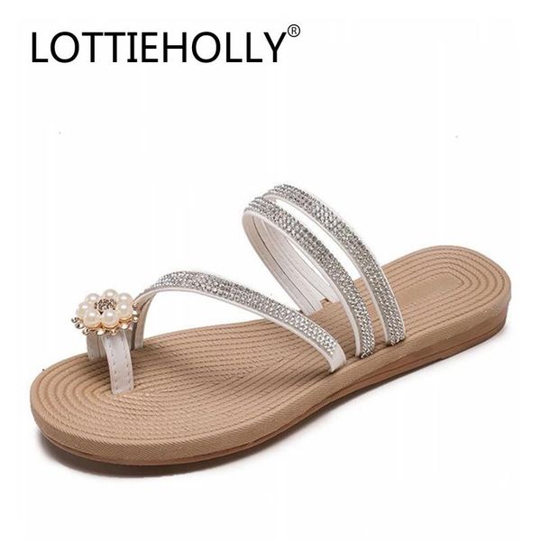 

slippers lottieholly fashion alippers women flats beach holiday casual shoes black rhinestone toe loop slides #aprqzy208