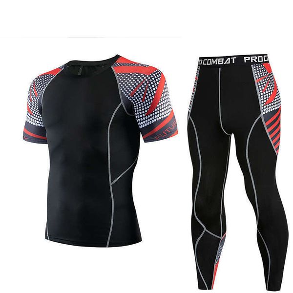

outdoor sports tracksuits men's tights elastic fitness suit moisture wicking quick drying short sleeve running sportswear, Gray