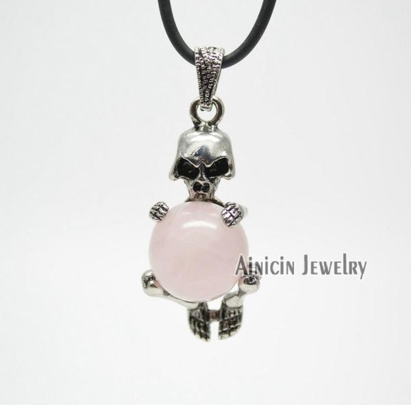 

pendant necklaces 5pc pink stone ball inlay human skeleton body 18'' rubber chain necklace for children halloween gift, Silver