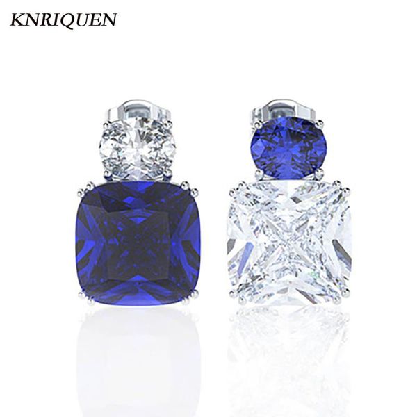 

stud 2021 retro 925 sterling silver 10*10mm sapphire earrings for women charms gemstone party fine jewelry anniversary gift, Golden;silver