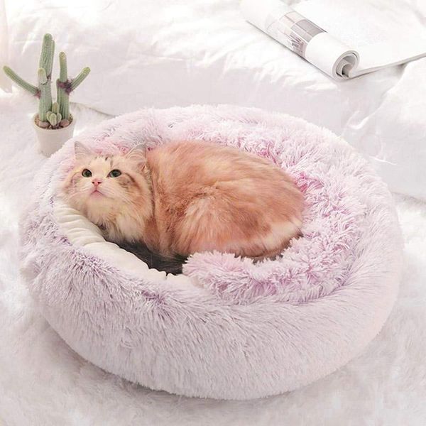 

kennels & pens plush pet bed kennel washable round dog sleeping cushion sofa winter warm cat nest house for small medium dogs cats
