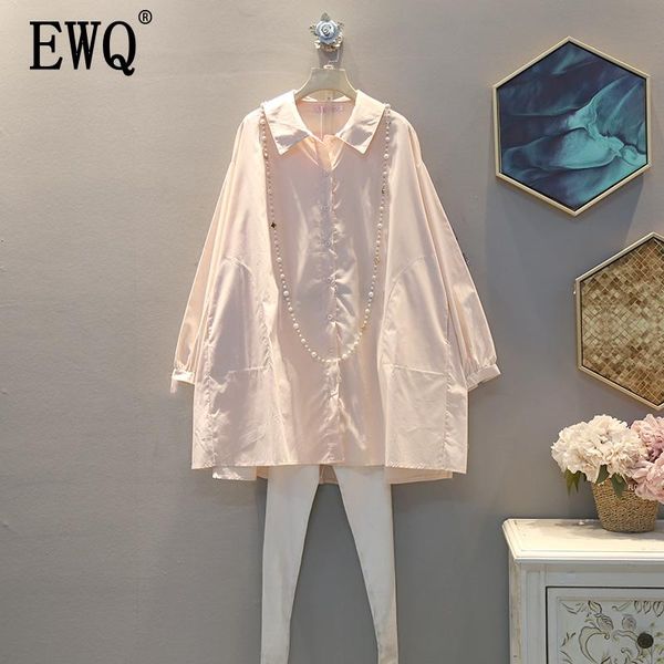 

women's blouses & shirts [ewq] 2021 spring autumn pattern lapel long solid loose single breasted casual women shirt large size blouse 0, White