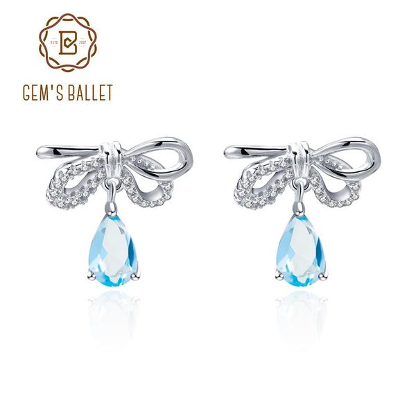 

stud gem's ballet 1.07ct natural sky blue z earrings 925 sterling silver bow drops pendant women fine jewelry, Golden;silver