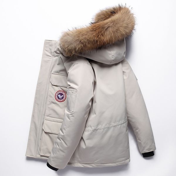 

men's white duck down real wool collar goose jacket men's thickened canadian work clothes couple men, Black