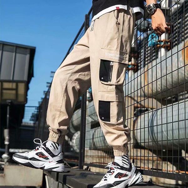 

cargo pants men hip hop joggers for trouser cotton casual fitness big pockets camo streetwear xxxl men's, Black