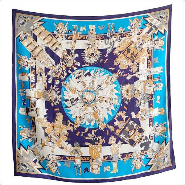 

scarves mulberry-silk scarf large silk square scarfs designer hand rolled scarf"kachinas wash", Blue;gray