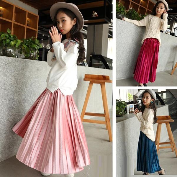 

skirts 3-14 y fall winter baby toddler teenage princess school girl tutu children clothes girls pleated long skirt kids bottoms1, Blue