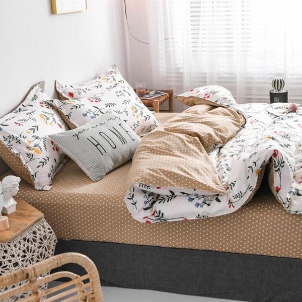 

bedding sets cotton set  king size bright flower leaf duvet cover bed sheet fitted