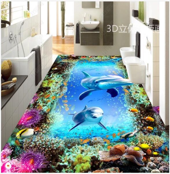 

wallpapers custom po 3d pvc flooring self adhesive wallpaper dream sea world dolphin coral decor living room for 3 d