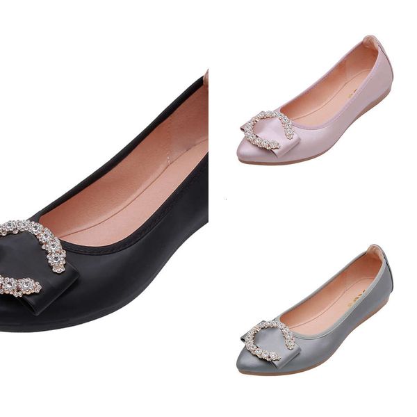 

Casual shoes Spring and summer 2021 shallow mouth pointed single round button Rhinestone soft flat bottom women's casual omelet TZZ7, Black