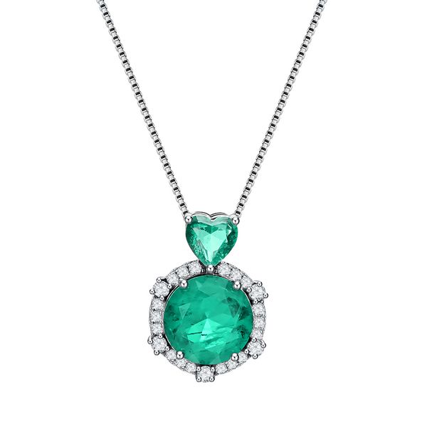 

simple 925 silver chain necklace heart gemstone jewelry emerald stone