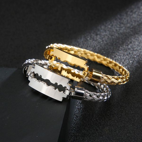 Silber/Gold/Schwarz Edelstahldraht geflochtene Kette Klinge ID Armband Manschette Armreif für Frauen Männer Schmuck Urlaub Geschenke 6 mm 2,4 Zoll innen