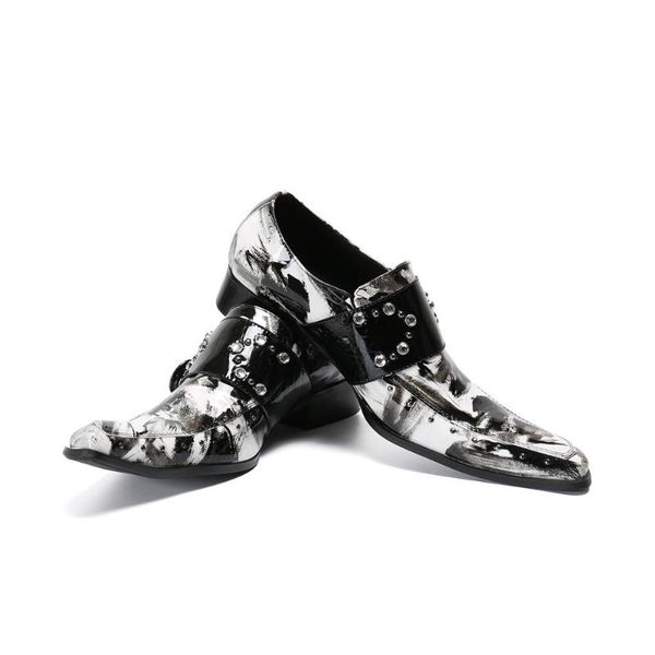 

dress shoes british men party wedding black white pattern rivets buckle oxford fashion male business brogue