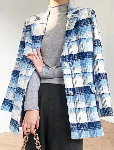 

women's suits & blazers autumn women plaid printed blazer vintage notched collar long sleeve coats female fashion chic outerwear, White;black
