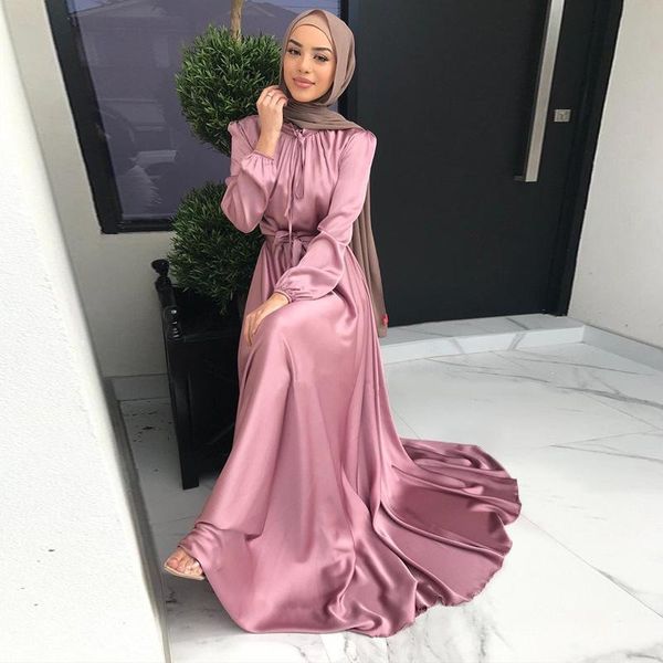 

ethnic clothing style dress for women feminine tunic big swing 2021 fall europe and the us dubai elegant satin long muslim, Red