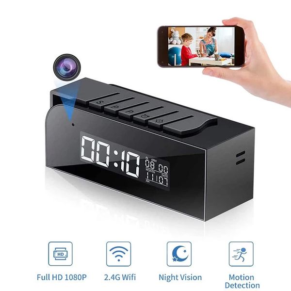 

digital clock camera cmos night vision smart home security surveillance mini wifi ip full hd 1080p