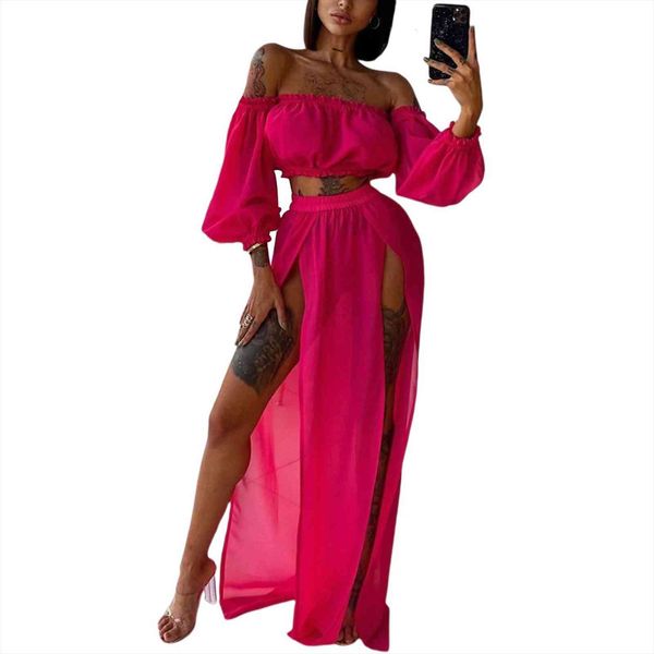 

clothing set, off shoulder womens tracksuits long sleeve and cover up skirt two piece suit for travelling beach vacation, Gray