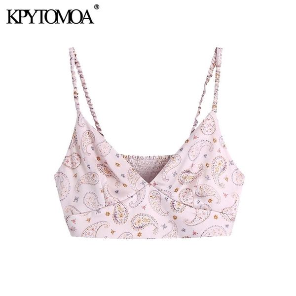 

women fashion paisley print cozy cropped tank vintage black elastic thin straps female camis mujer 210421, White
