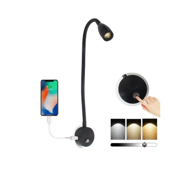 

wall lamps dwt led hoses touch dimming switch lamp flexible bedside reading for yacht truck boat rv trailer spotlight w/usb port
