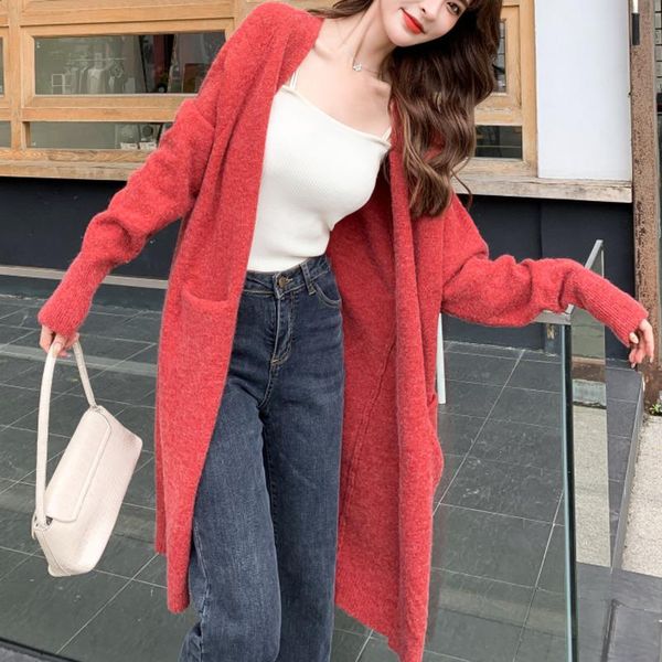 

women's knits & tees elegant sweater korean fashion long warm cardigan 2021 spring autumn knitted coat vintage clothes pull femme sleev, White