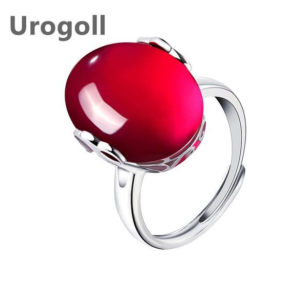 

wedding rings noble women 925 sterling silver jewelry red cubic zirconia girls adjustable finger gift for female, Slivery;golden