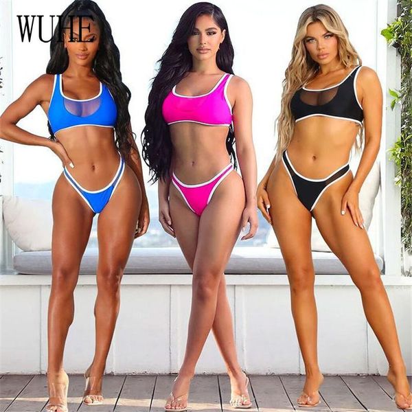 

women's swimwear yeya mesh sheer patchwork two piece slim fit sleeveless low neck tank and panties beach holiday casual bikini swimsuit, White;black